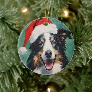 Collie Christmas brush painting artwork Ceramic Ornament