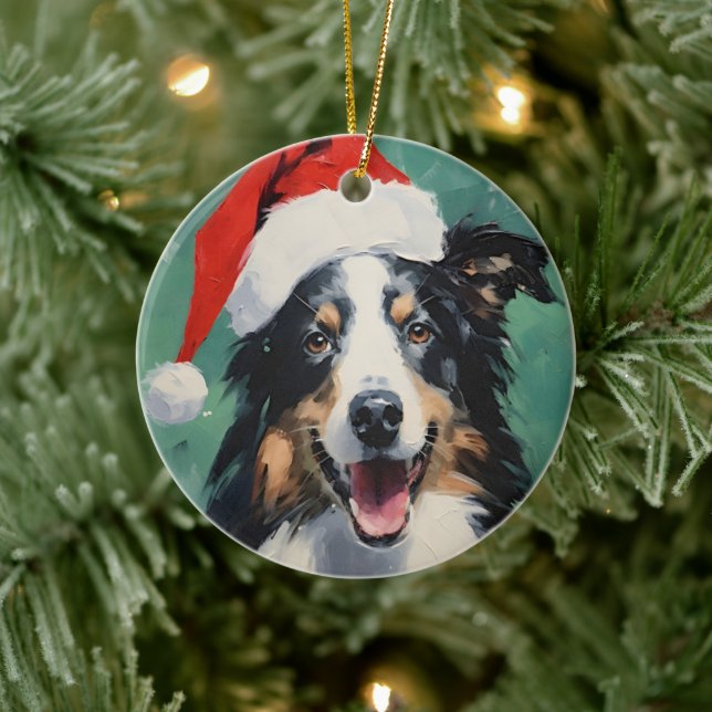 Collie Christmas brush painting artwork Ceramic Ornament (Tree)