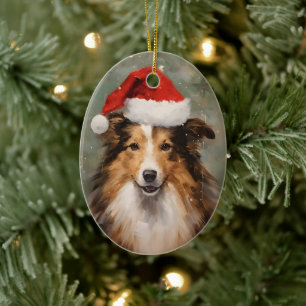 Collie Christmas brush painting artwork Ceramic Ornament