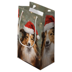 Collie Christmas brush painting artwork Small Gift Bag