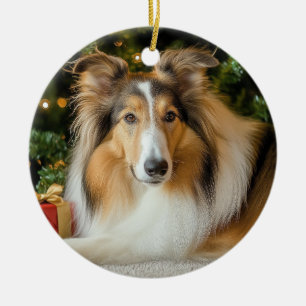 Collie Christmas Ceramic Ornament