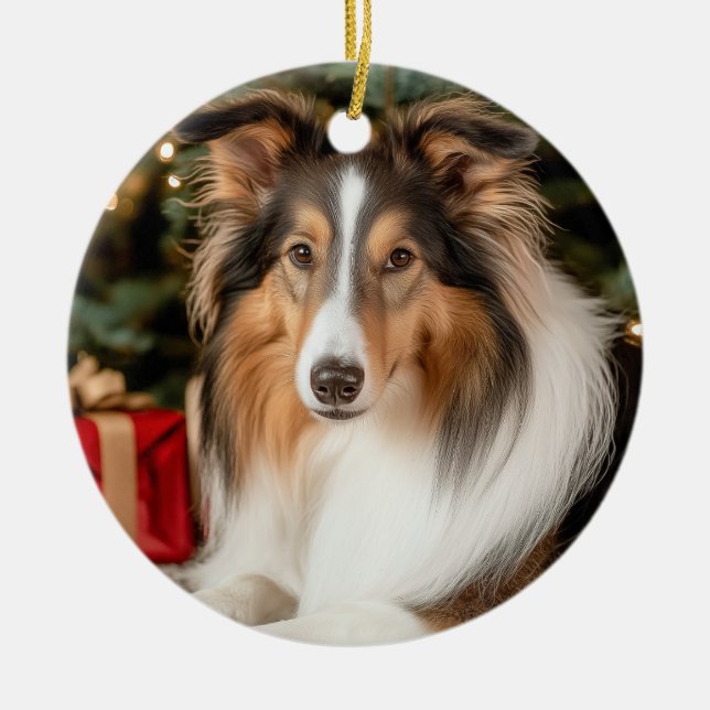 Collie Christmas Ceramic Ornament (Front)