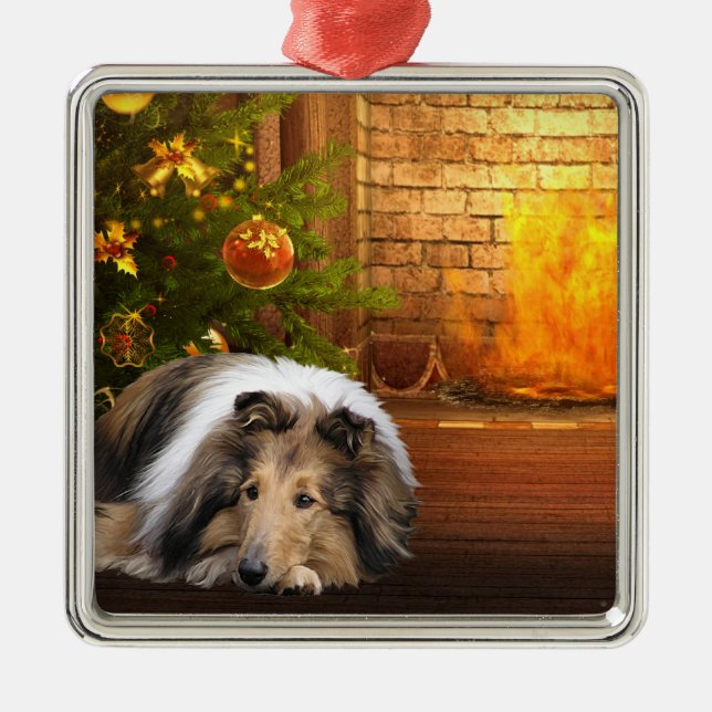 Collie Christmas Metal Tree Decoration (Front)