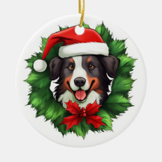 Collie Christmas Wreath Ceramic Ornament
