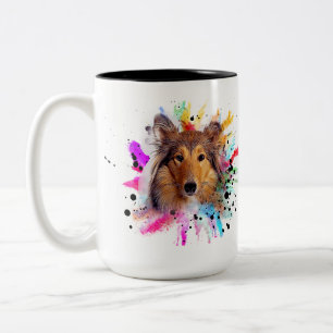 Collie Dad / Collie Mum watercolor splash photo Two-Tone Coffee Mug