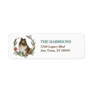 Collie Dog Autumn Wreath Return Address Label