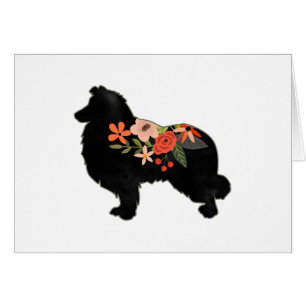 Collie Dog Breed Bohemian Floral Silhouette Card