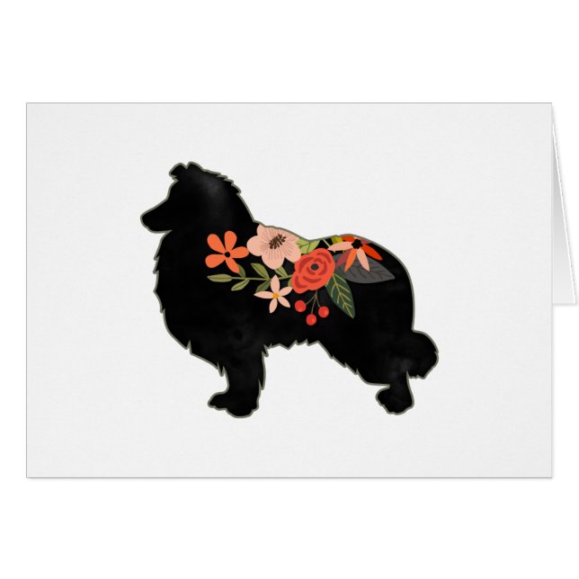 Collie Dog Breed Bohemian Floral Silhouette Card (Front Horizontal)