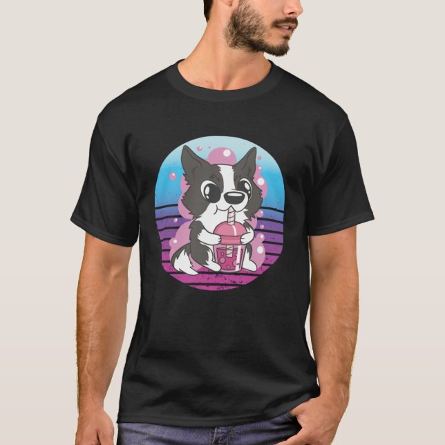 Collie Dog Bubble Tea T-Shirt (Front)