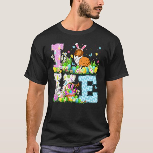 Collie Dog Easter Egg Hunt  Love Collie Easter Sun T-Shirt (Front)