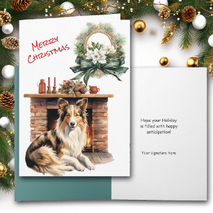 Collie Dog Fireplace Christmas Eve Card