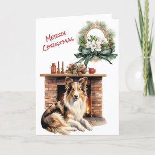 Collie Dog Fireplace Christmas Eve Card