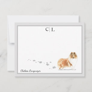Collie Dog Grey Border Monogram & Your Name Card