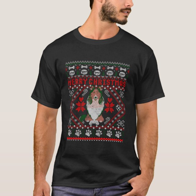 Collie Dog Merry Christmas Ugly Sweater Funny Gift (Front)