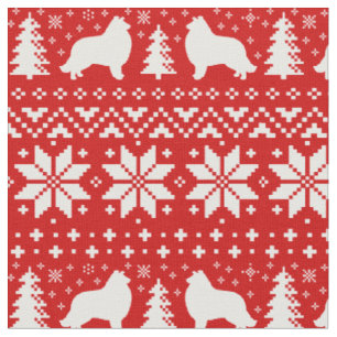 Collie Dog Silhouettes Christmas Holiday Patterned Fabric
