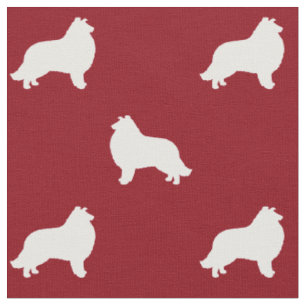 Collie Dog Silhouettes Red and White Patterned Fabric