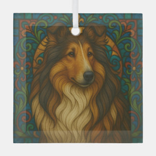 Collie Dog "Stained Glass"  Glass Tree Decoration