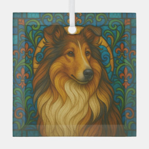 Collie Dog "Stained Glass"  Glass Tree Decoration