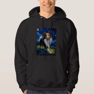 Collie Dog Starry Night Painting Hoodie