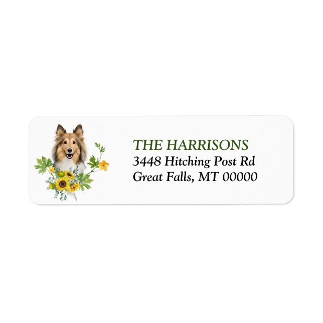 Collie Dog Sunflower Wreath Return Address Label (Front)