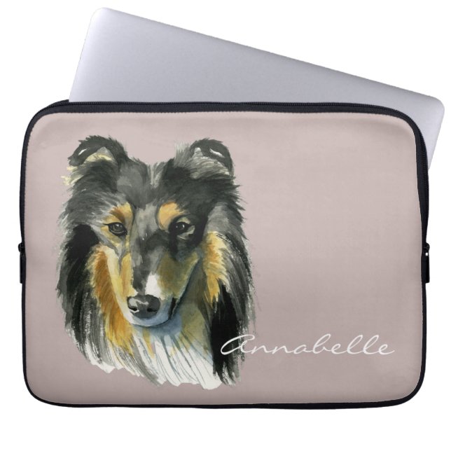 Collie Dog Watercolor Illustration Laptop Sleeve (Front)