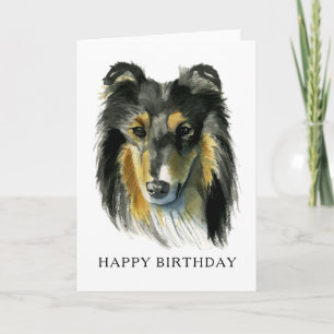 Collie Dog Watercolor Painting   Happy Birthday Card