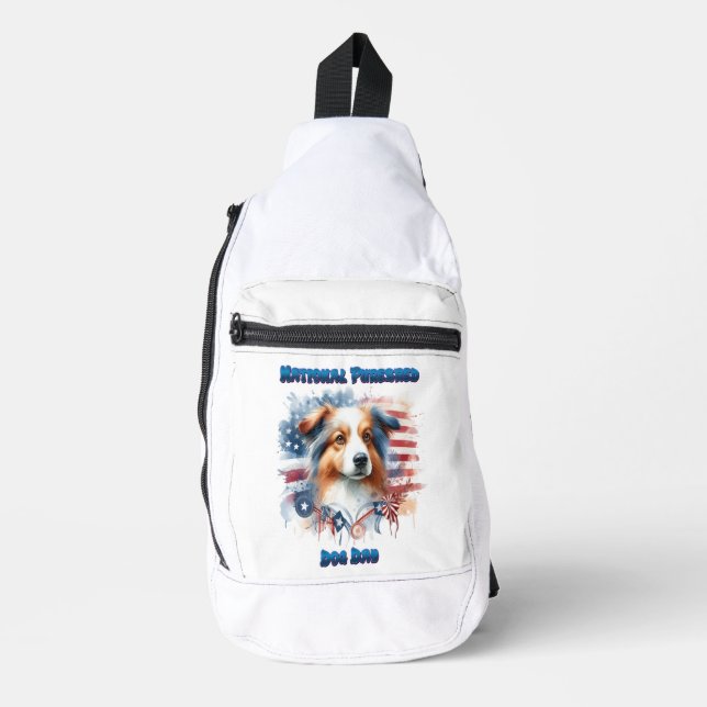 Collie Dog with American Flag Sling Bag (Front)