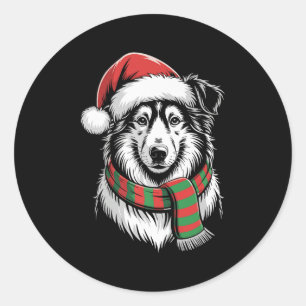 Collie Dog Xmas Santa Hat Scarf Christmas Costume Classic Round Sticker