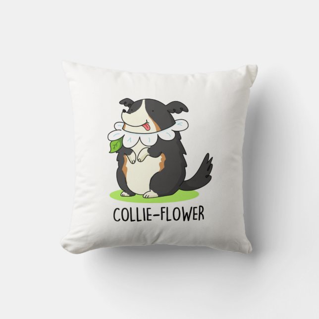 Collie-flower Funny Border Collie Dog Pun  Cushion (Front)