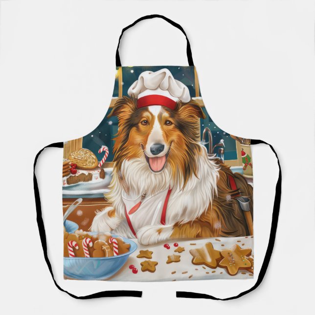 Collie Holiday Baking: Festive Christmas Apron (Front)