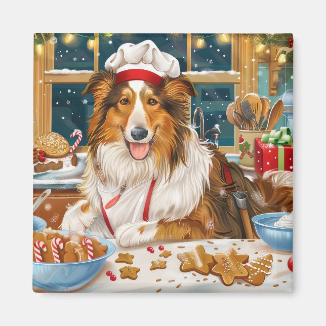 Collie Holiday Baking: Festive Christmas Magnet (Front)