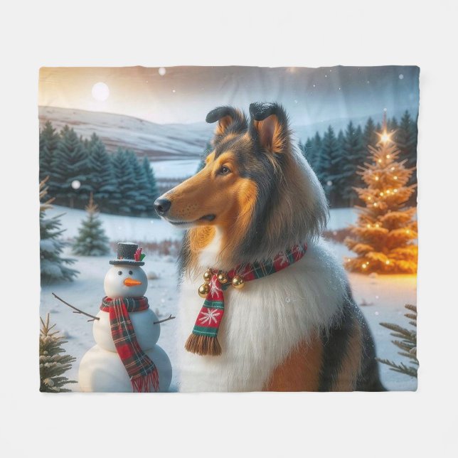 Collie Holiday  Fleece Blanket (Front (Horizontal))