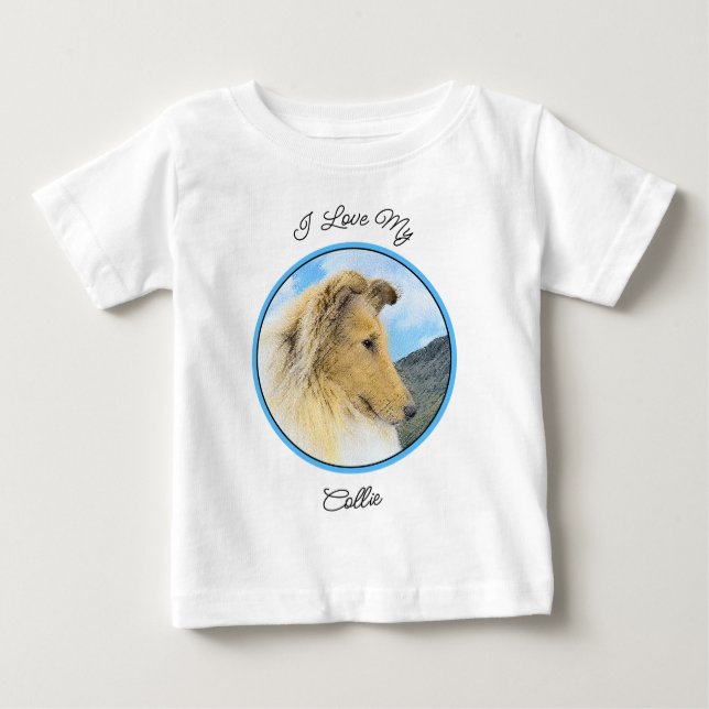 Collie in Mountains (Rough) Painting - Dog Art Baby T-Shirt (Front)