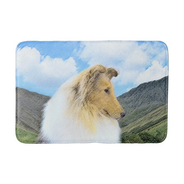 Collie in Mountains (Rough) Painting - Dog Art Bath Mat (Front)