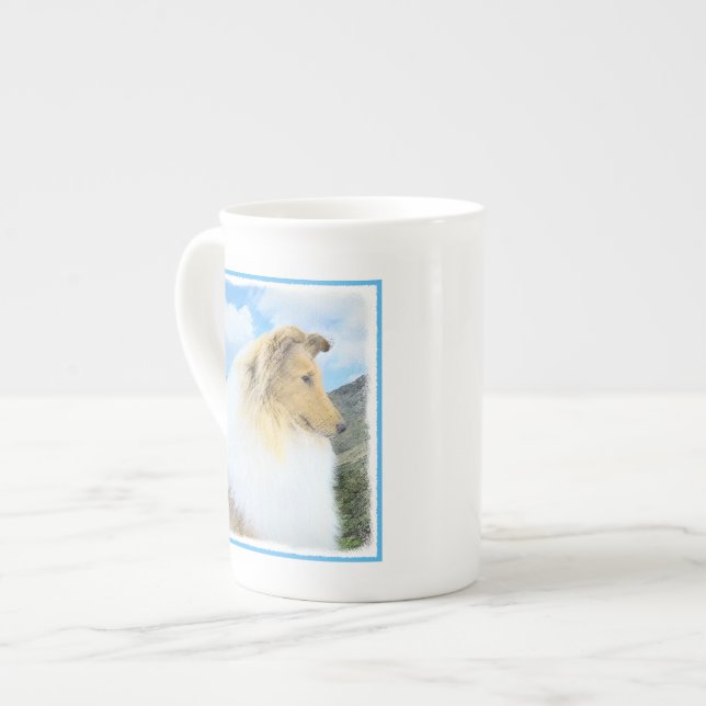 Collie in Mountains (Rough) Painting - Dog Art Bone China Mug (Front Left)
