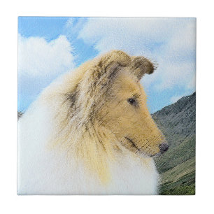 Collie in Mountains (Rough) Painting - Dog Art Ceramic Tile