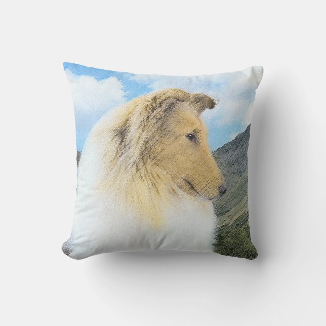 Collie in Mountains (Rough) Painting - Dog Art Cushion (Front)