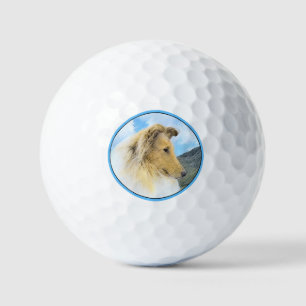 Collie in Mountains (Rough) Painting - Dog Art Golf Balls