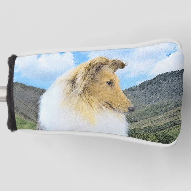 Collie in Mountains (Rough) Painting - Dog Art Golf Head Cover (Front)