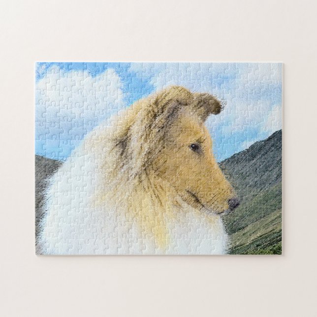 Collie in Mountains (Rough) Painting - Dog Art Jigsaw Puzzle (Horizontal)