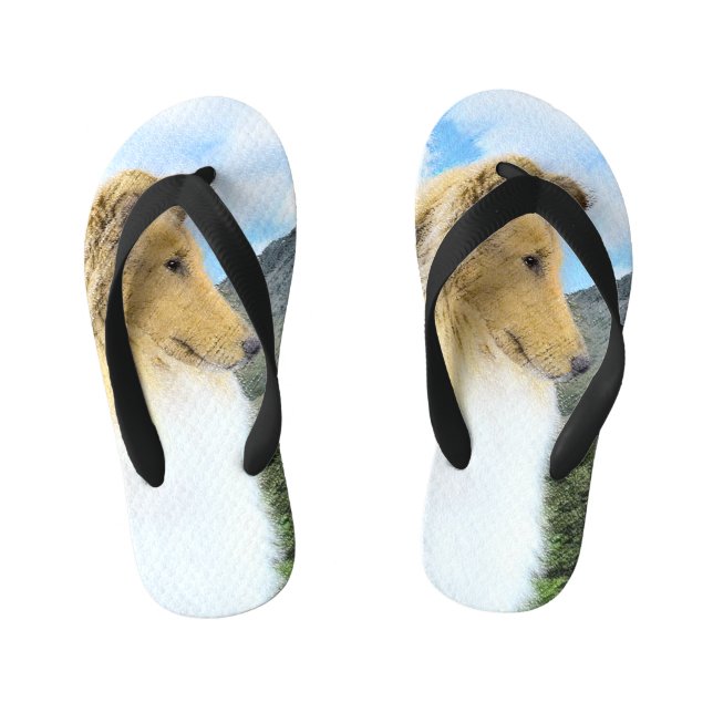Collie in Mountains (Rough) Painting - Dog Art Kid's Thongs (Footbed)