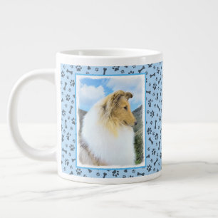 Collie in Mountains (Rough) Painting - Dog Art Large Coffee Mug