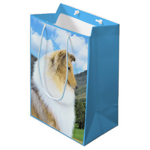 Collie in Mountains (Rough) Painting - Dog Art Medium Gift Bag