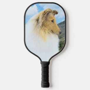 Collie in Mountains (Rough) Painting - Dog Art Pickleball Paddle