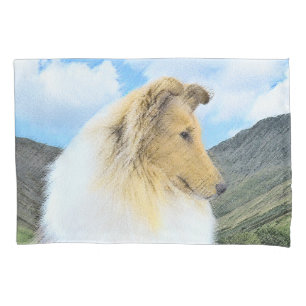 Collie in Mountains (Rough) Painting - Dog Art Pillowcase