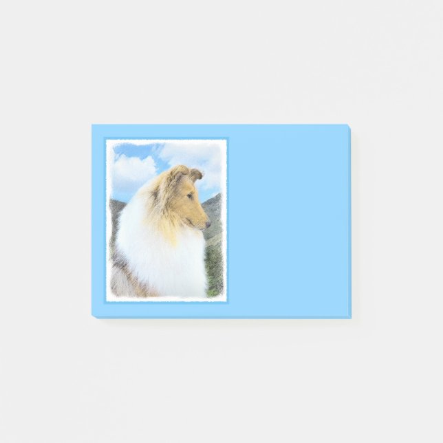 Collie in Mountains (Rough) Painting - Dog Art Post-it Notes (Front)