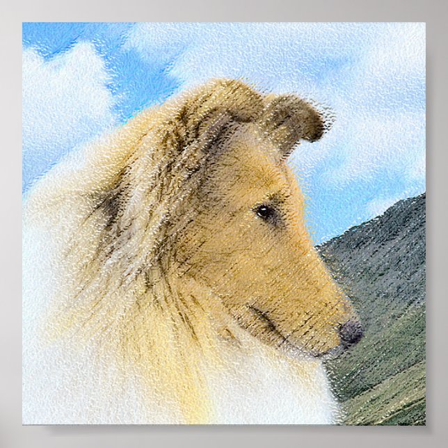 Collie in Mountains (Rough) Painting - Dog Art Poster (Front)