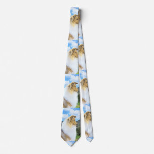 Collie in Mountains (Rough) Painting - Dog Art Tie