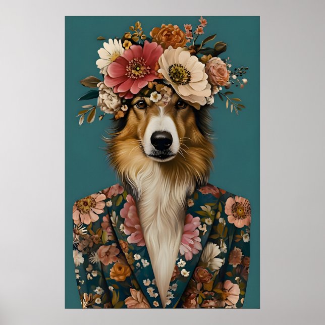 Collie In Suit Poster, Collie Portrait, Collie Oil Poster (Front)