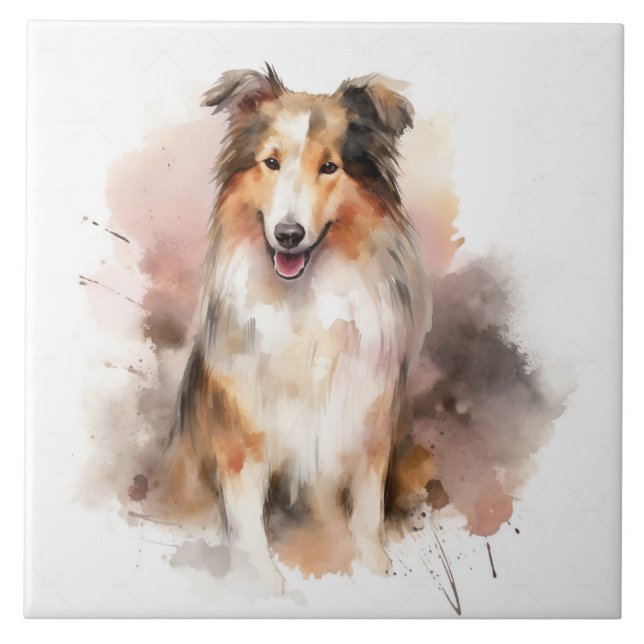 Collie Lassie Dog Watercolor Ceramic Tile (Front)
